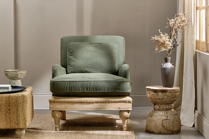 Abe Linen Armchair - Olive