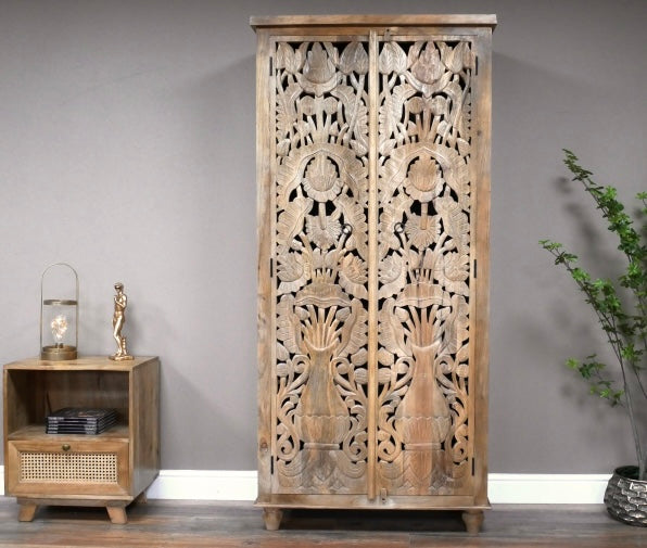 Flora Carved Mango Wood Cupboard