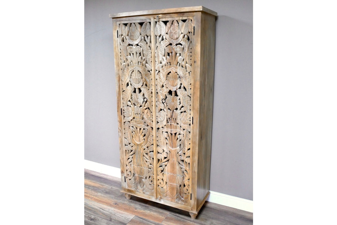 Flora Carved Mango Wood Cupboard