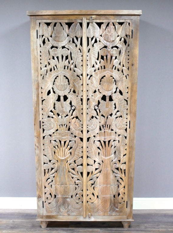 Flora Carved Mango Wood Cupboard