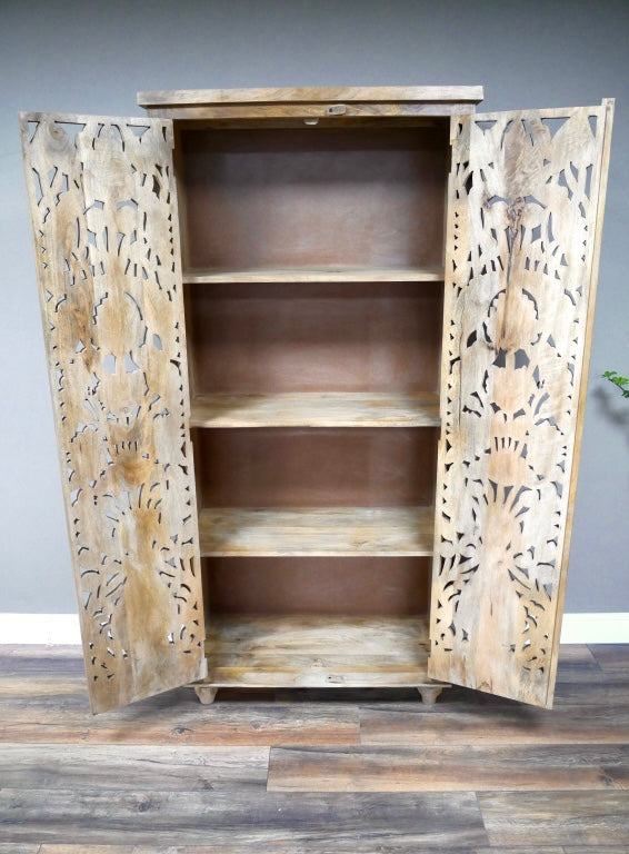 Flora Carved Mango Wood Cupboard