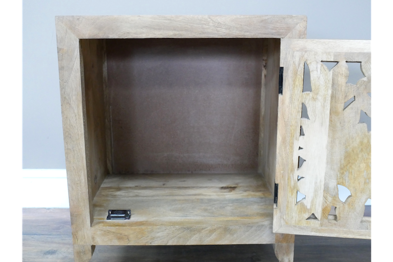 Floral Carved Mango Wood Bedside Table