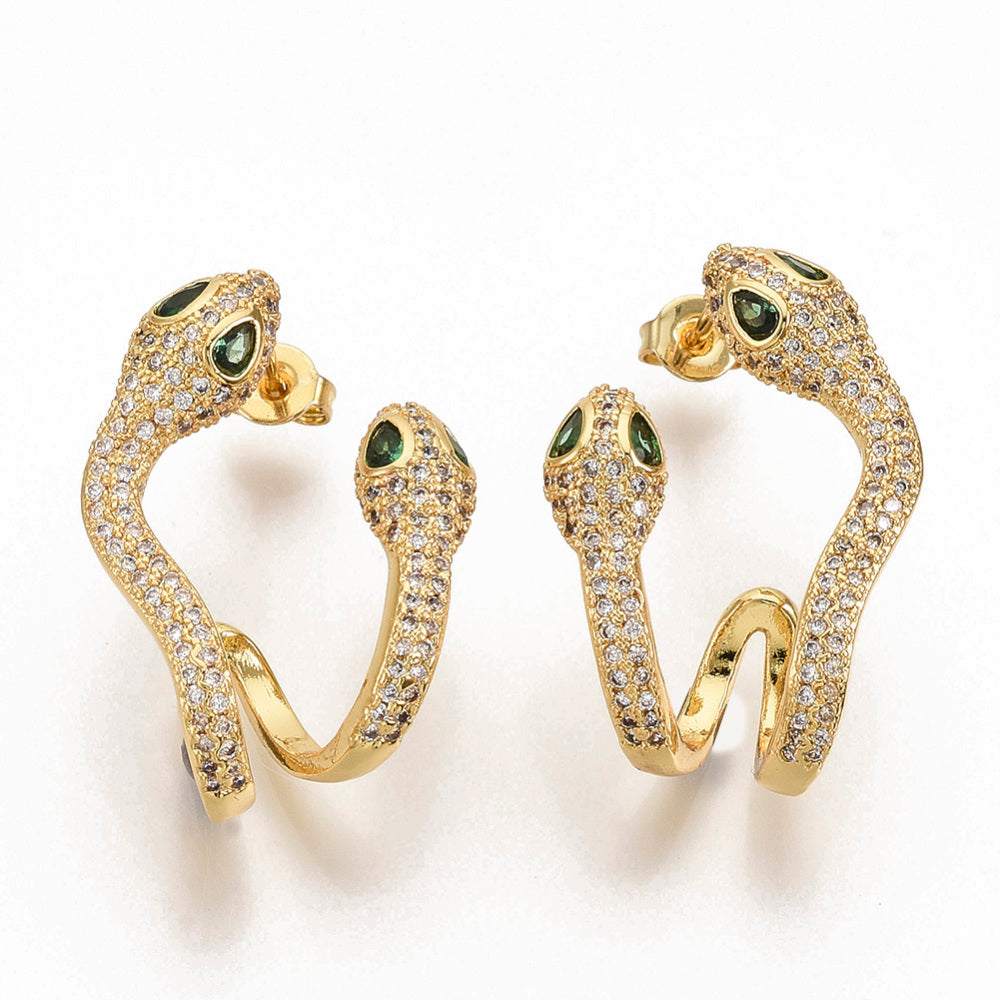 Gold Plated Cubic Zirconia Snake Earrings