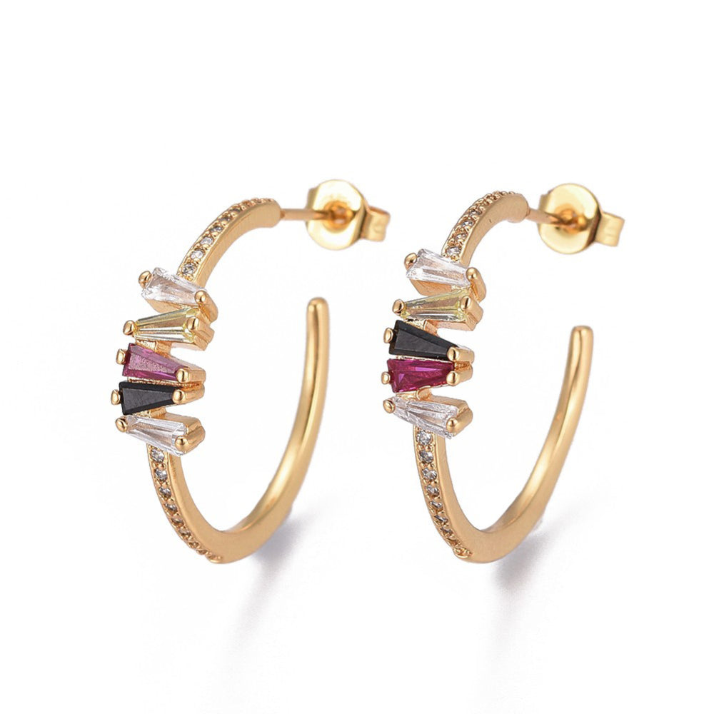 Gold Hoops With Cubic Zirconia Sprinkles