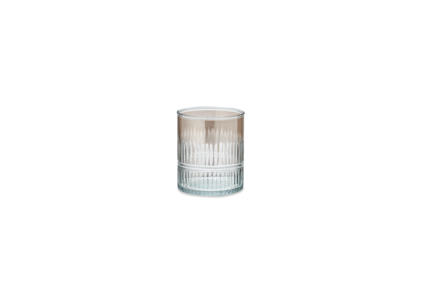 Etched glass tumbler with aged gold finish