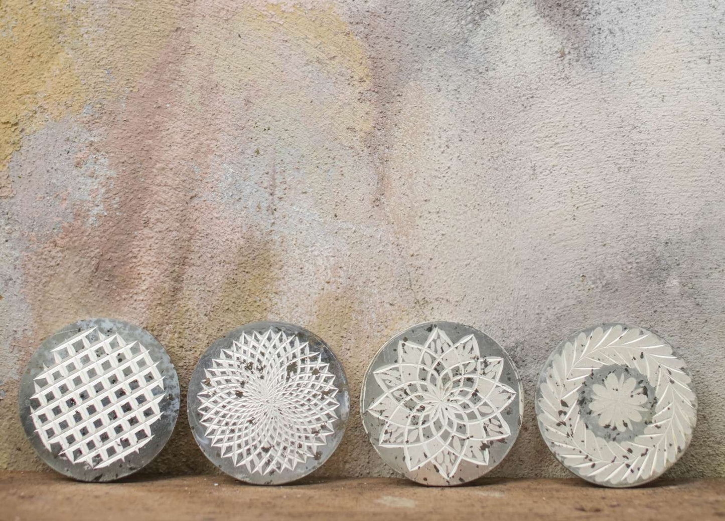 Avani Etched White Coasters - Set of 4 - Antique Silver