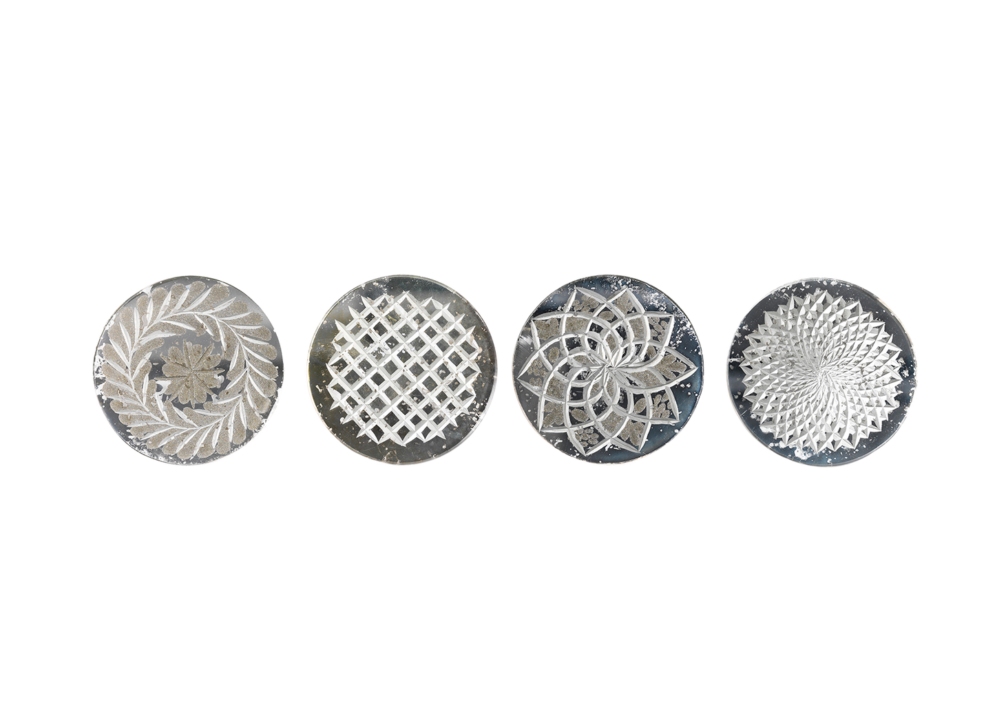 Avani Etched White Coasters - Set of 4 - Antique Silver