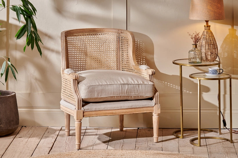 Kaziria Cane and Linen Armchair - Natural