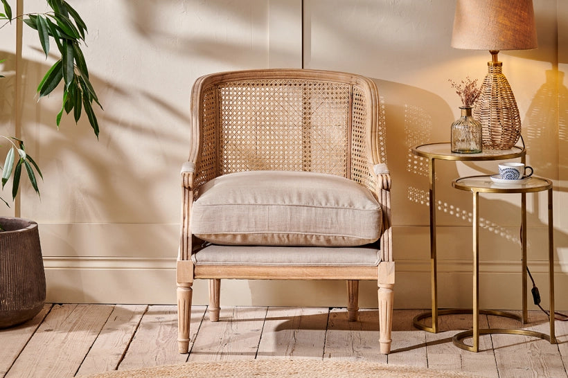 Kaziria Cane and Linen Armchair - Natural
