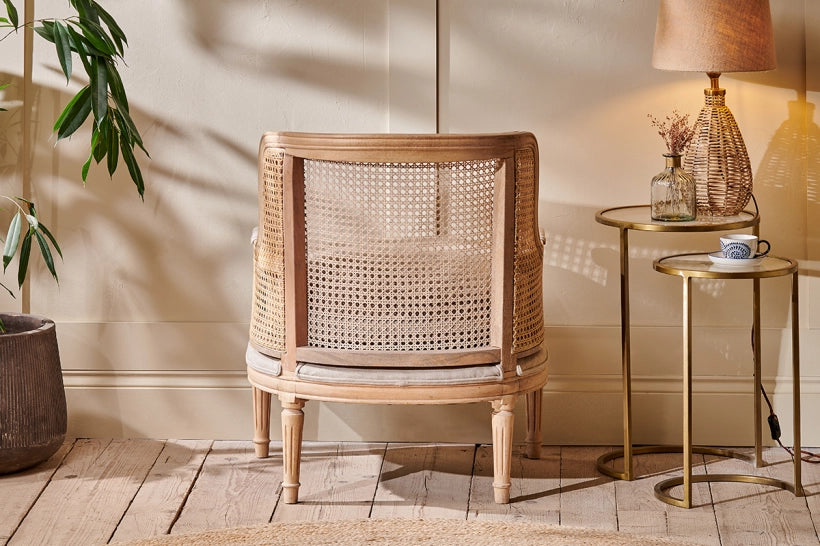 Kaziria Cane and Linen Armchair - Natural