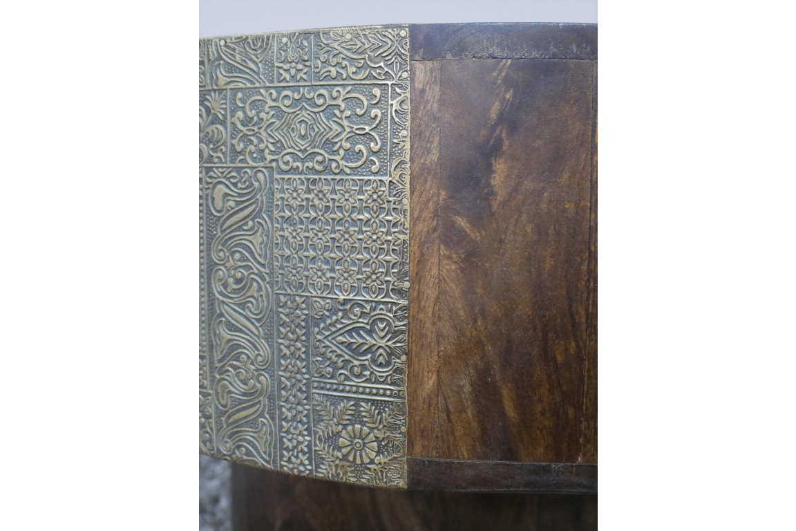 Round Mango Wood Coffee Table With Brass Detail