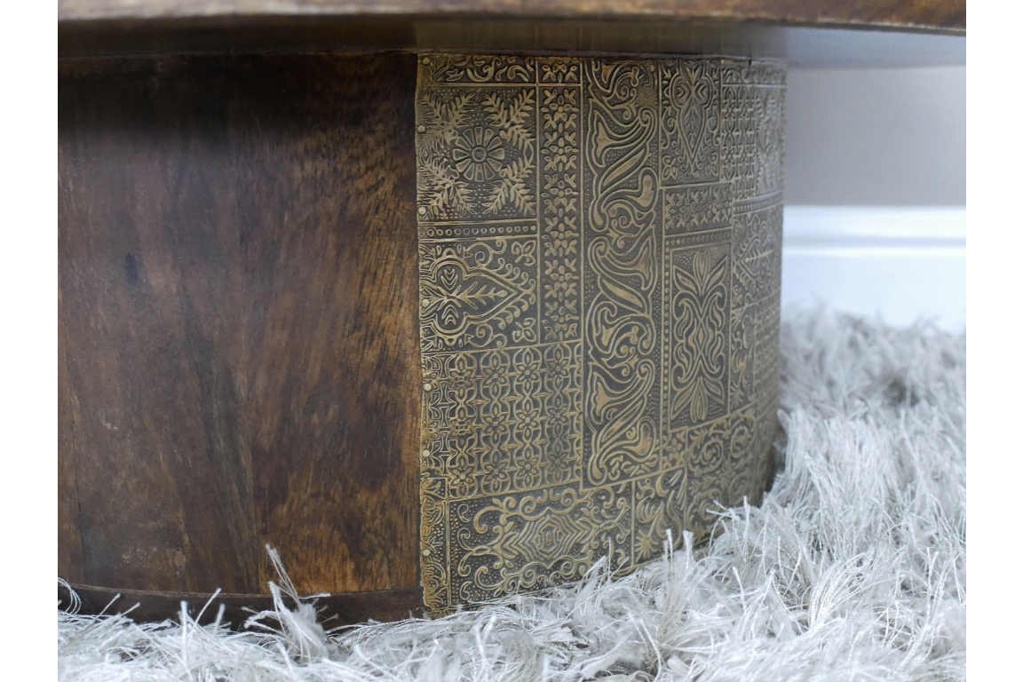 Round Mango Wood Coffee Table With Brass Detail