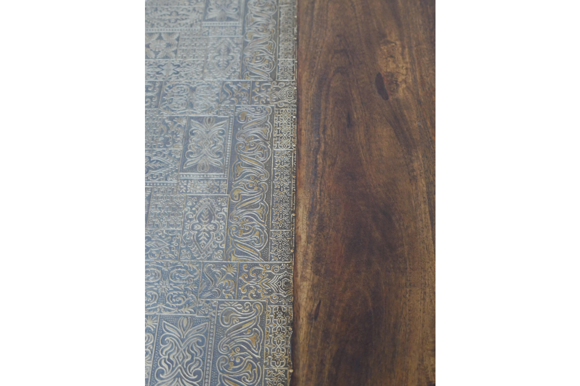 Round Mango Wood Coffee Table With Brass Detail