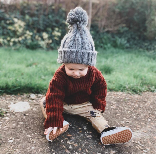 Children's Chunky-Knit Hats With Pom-Pom