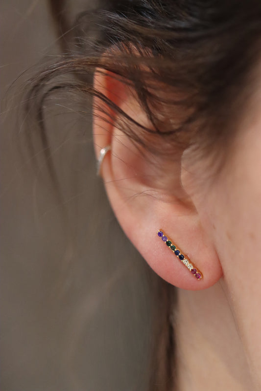 18K Gold Plated Bar Crawler Earrings