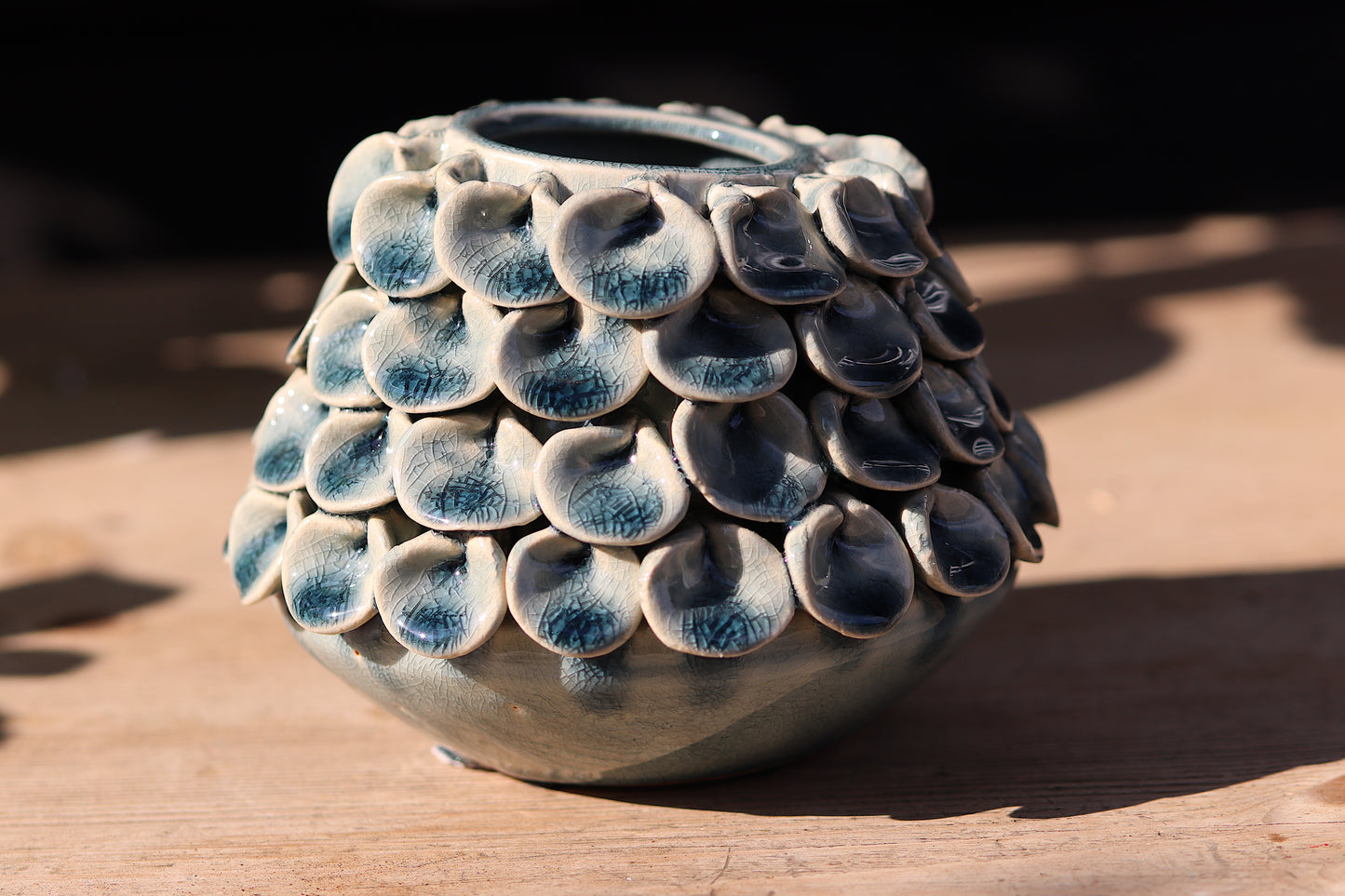Soft Blue Crackle-Glaze Petal Vase