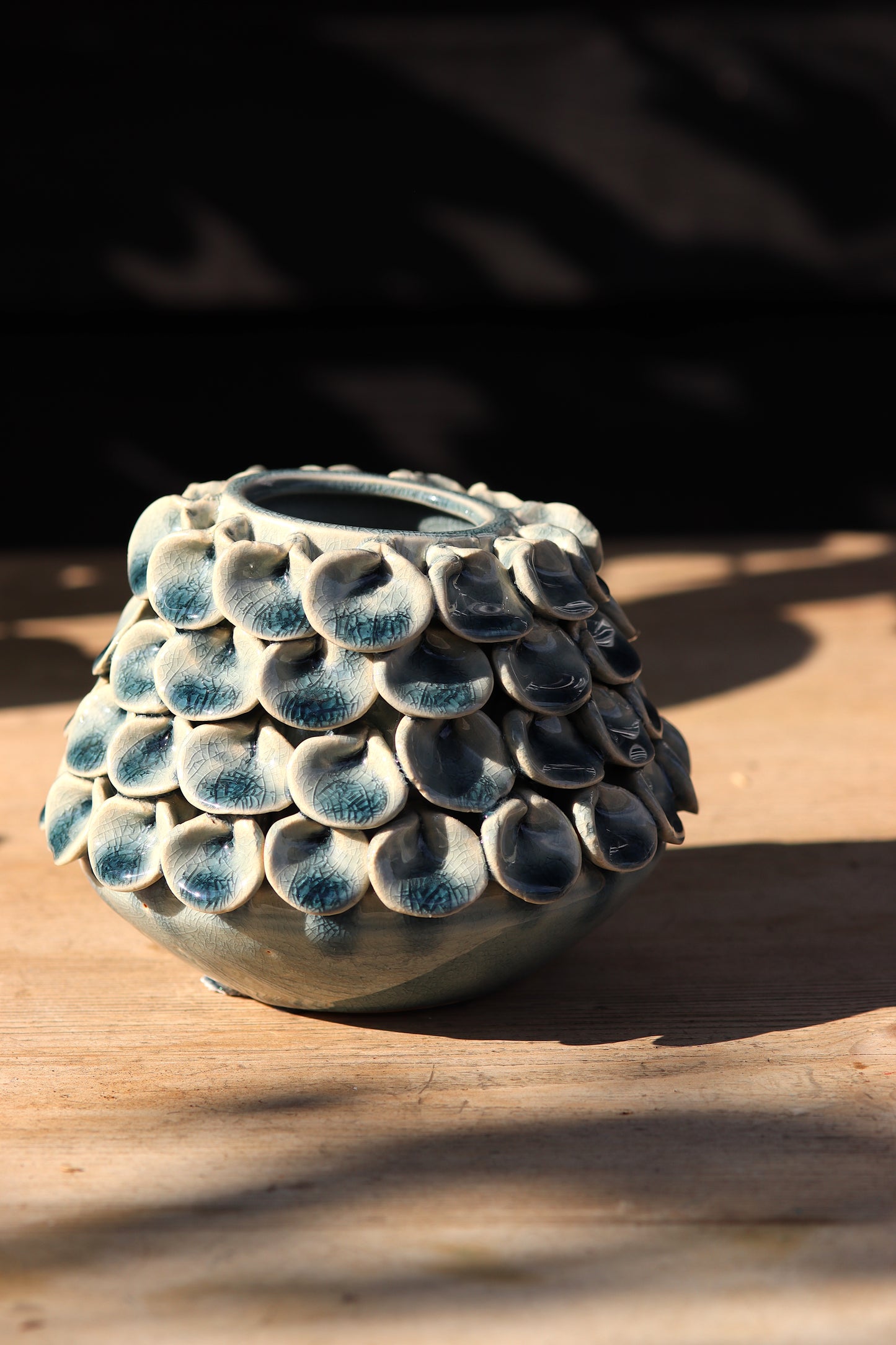 Soft Blue Crackle-Glaze Petal Vase
