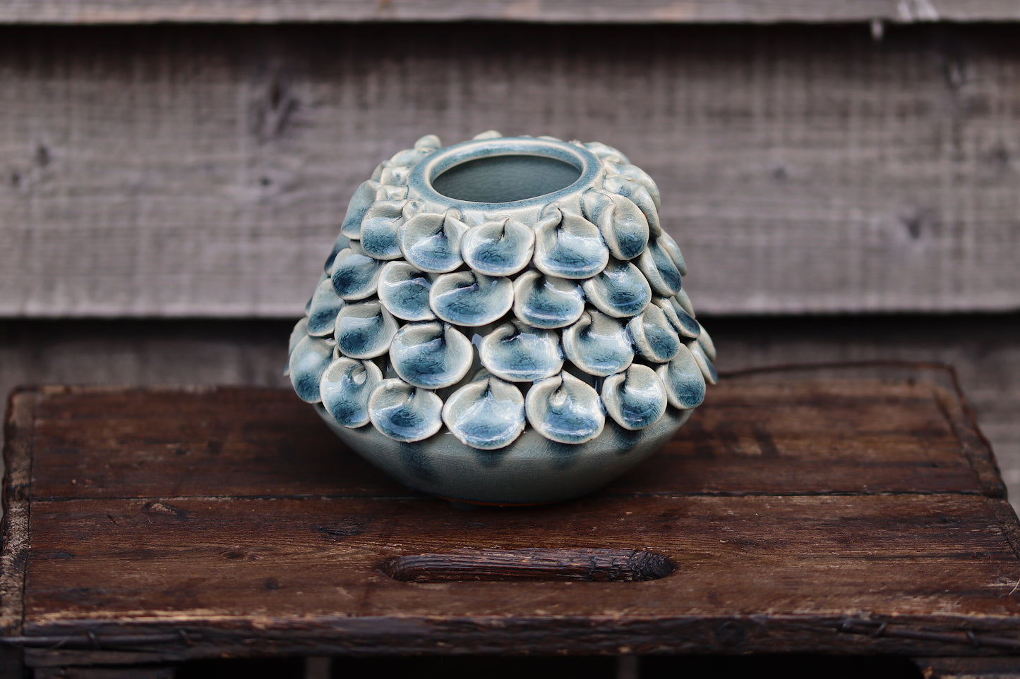 Soft Blue Crackle-Glaze Petal Vase