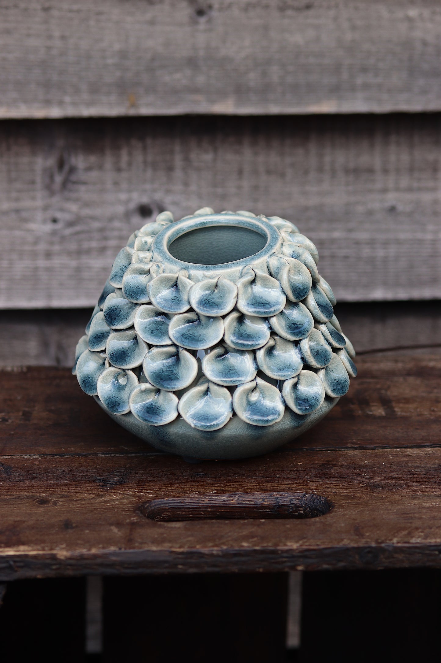 Soft Blue Crackle-Glaze Petal Vase