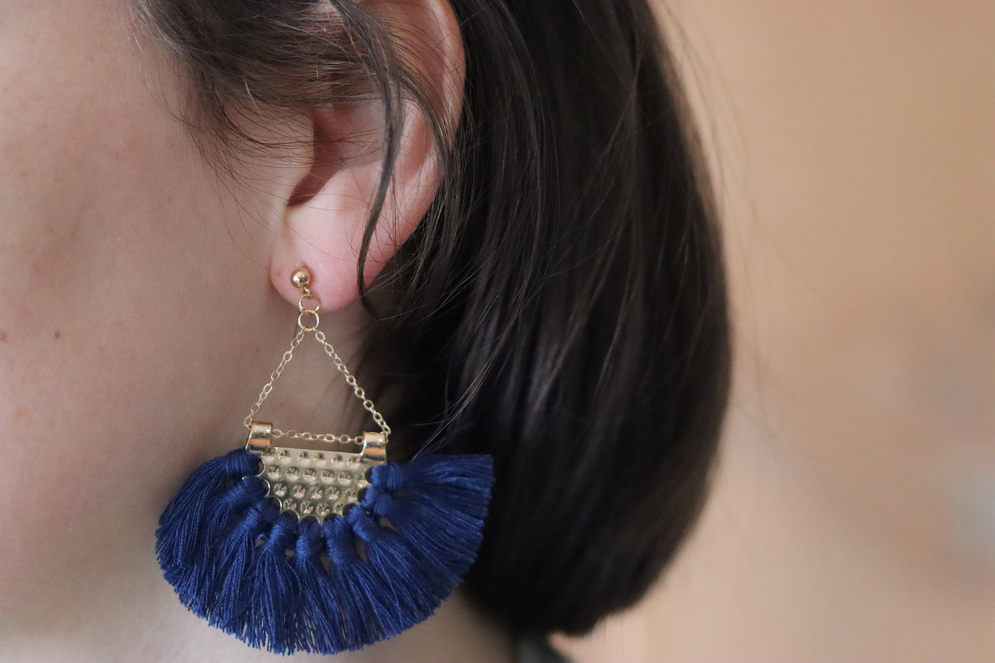 Hammered Chandelier Earrings - Blue