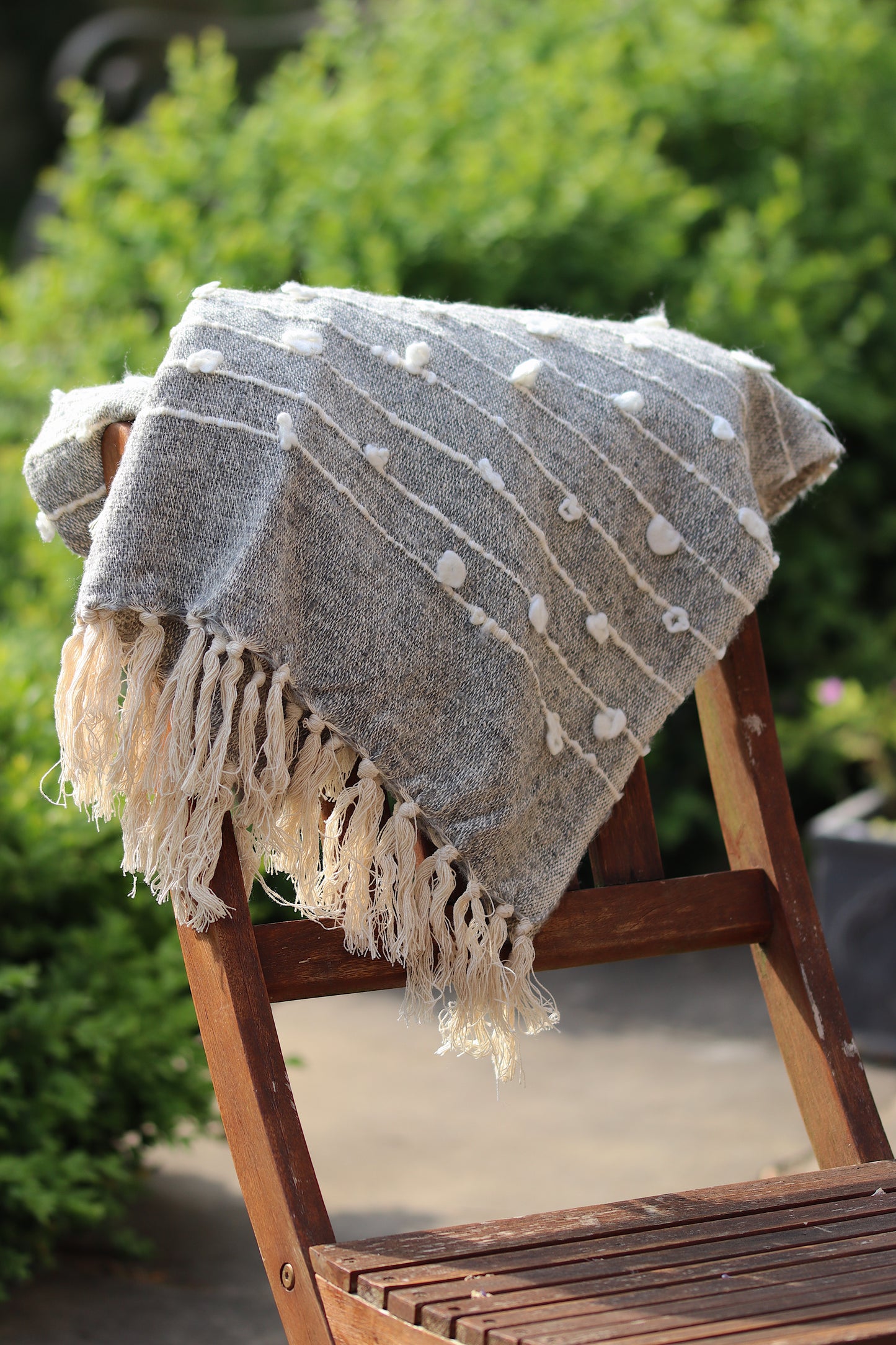 Natural Woven Bobble Throw