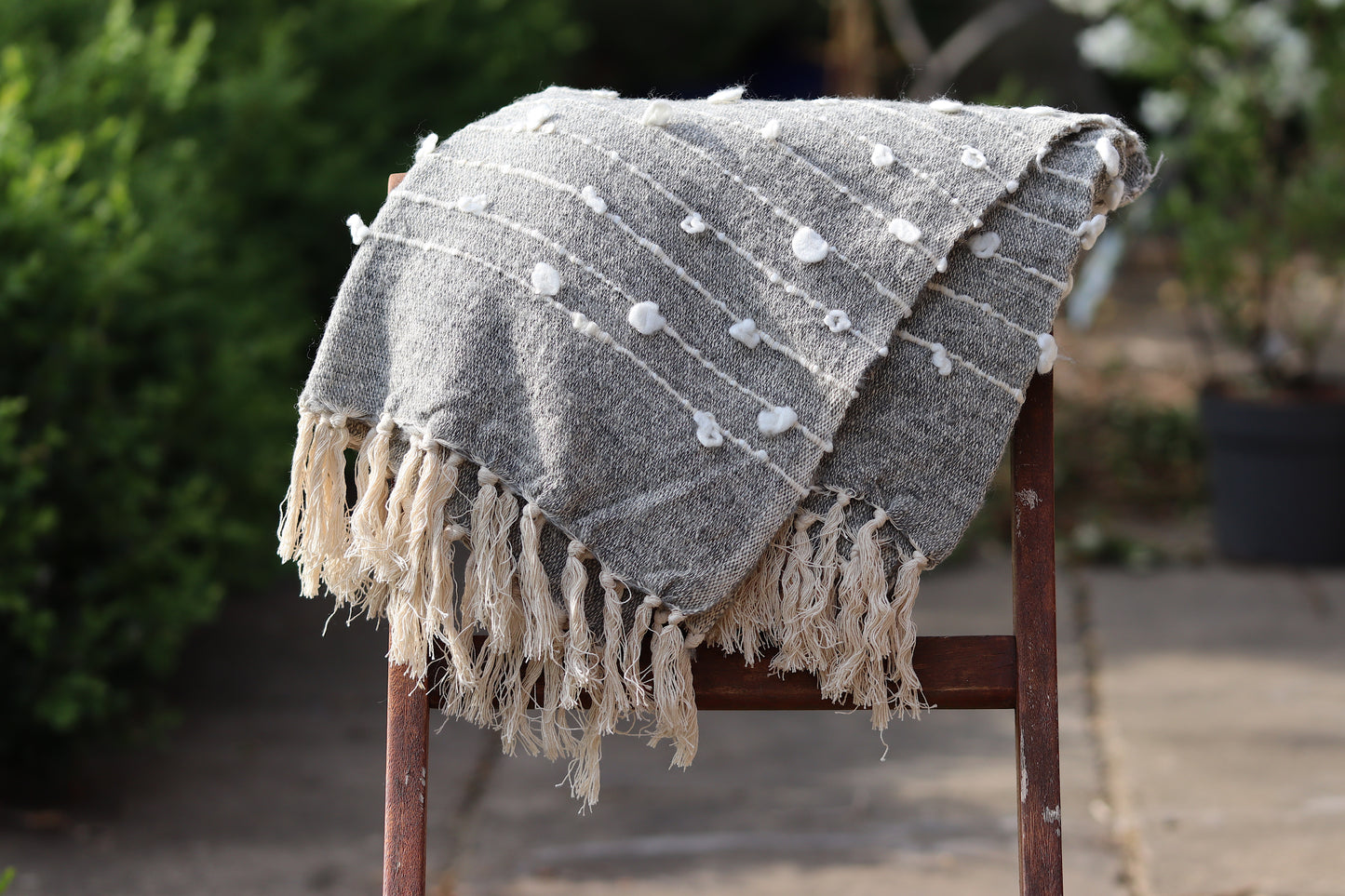 Natural Woven Bobble Throw