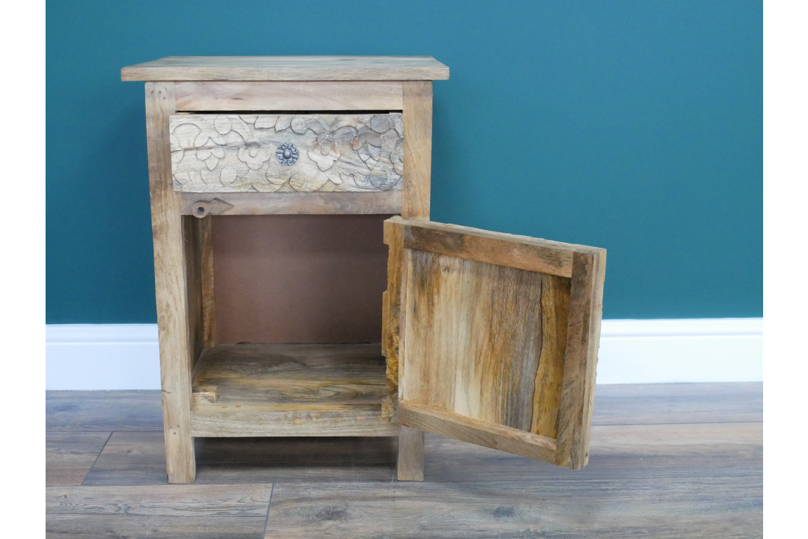 Carved Mango Wood Bedside Table