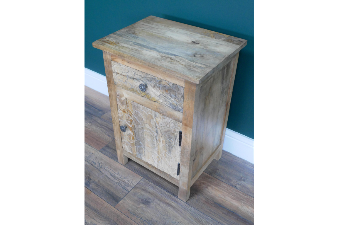 Carved Mango Wood Bedside Table
