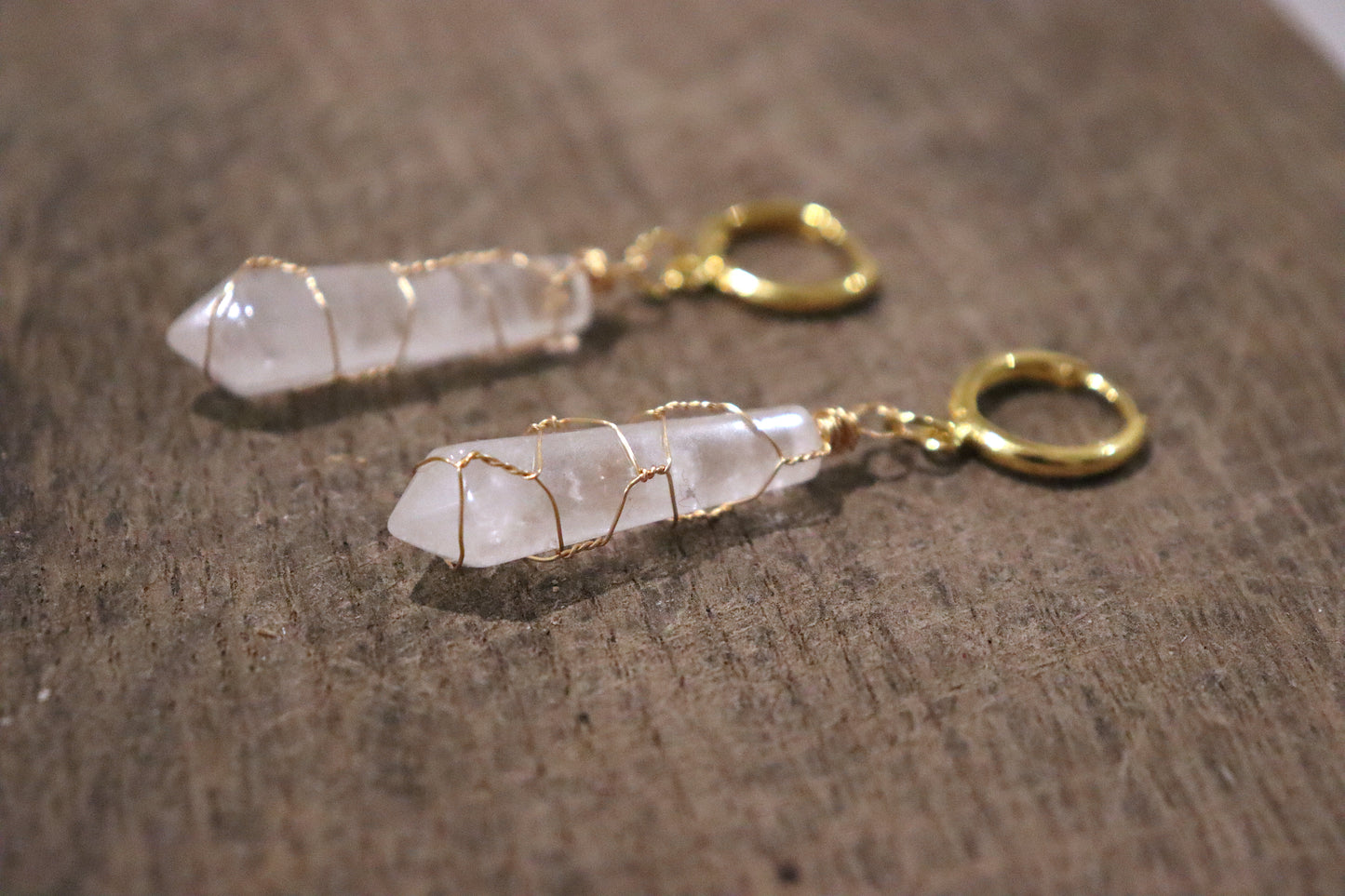 Wire Wrapped Quartz Drop Earrings