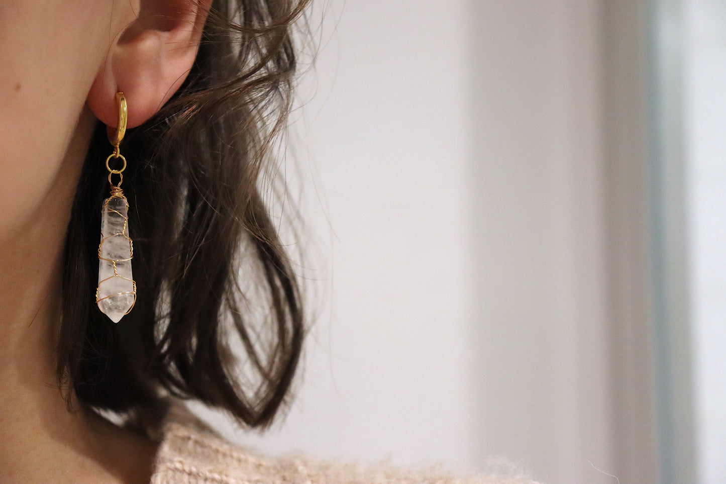 Wire Wrapped Quartz Drop Earrings