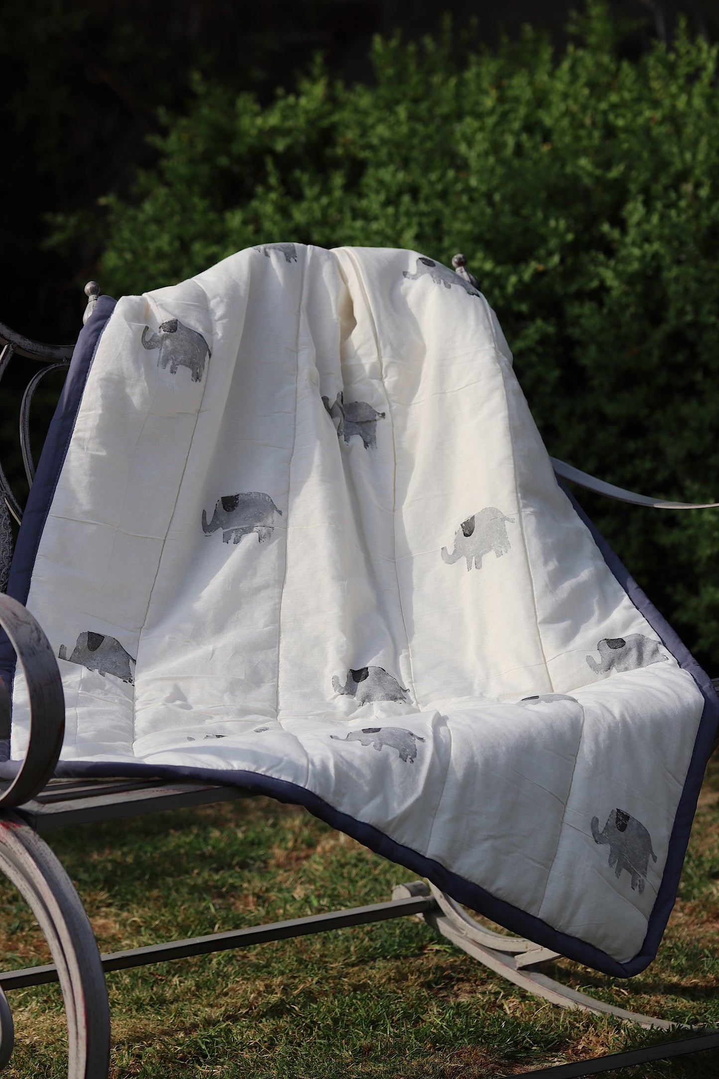 Hand-Printed Elephant Bedspread