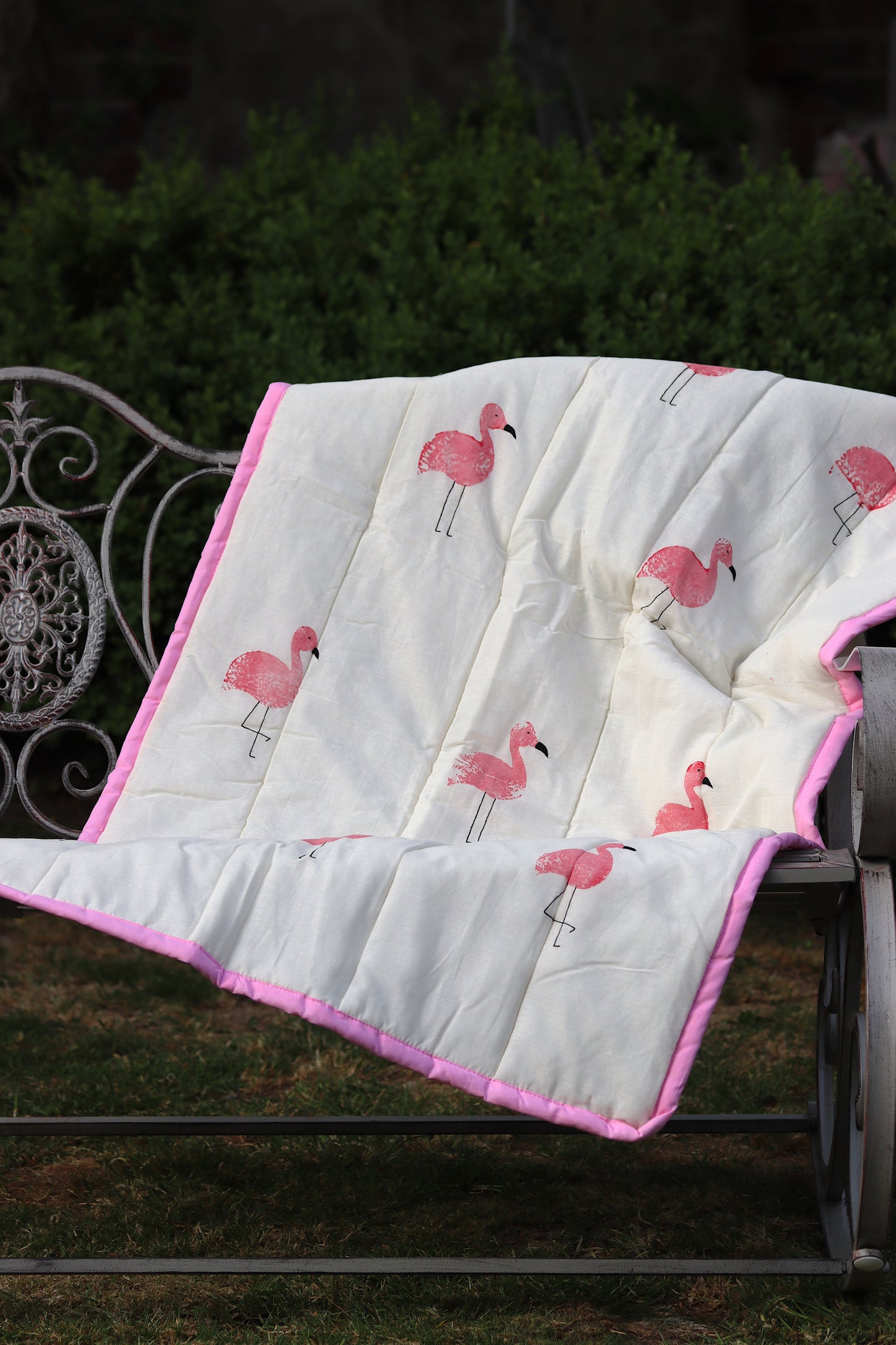 Hand-Printed Flamingo Bedspread