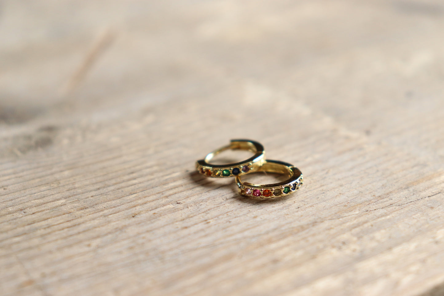 18K Gold Plated Huggies With Coloured Micro Pave Cubic Zirconia