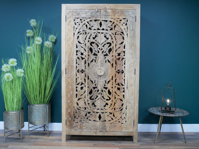 Carved Mango Wood Wardrobe