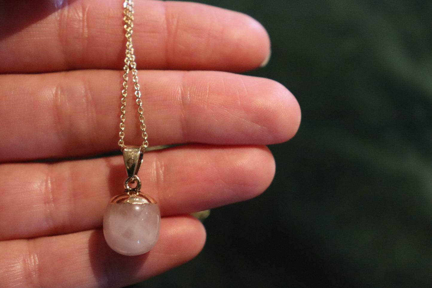 Rose Quartz Ovoid Pendant Necklace