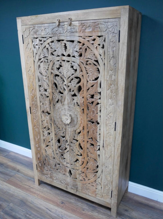 Carved Mango Wood Wardrobe