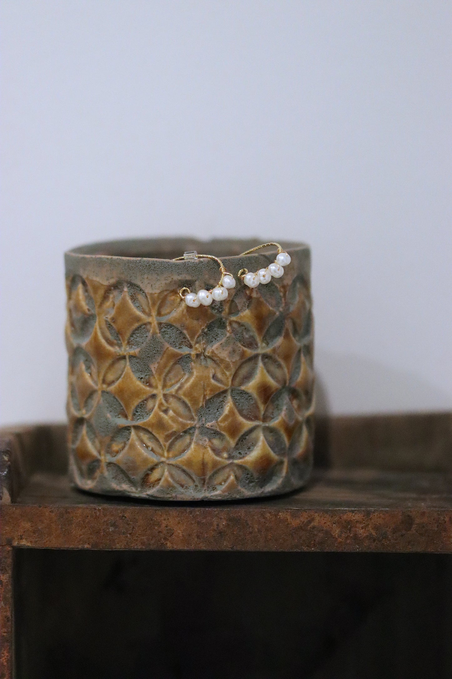18K Gold Hook Pearl Earrings