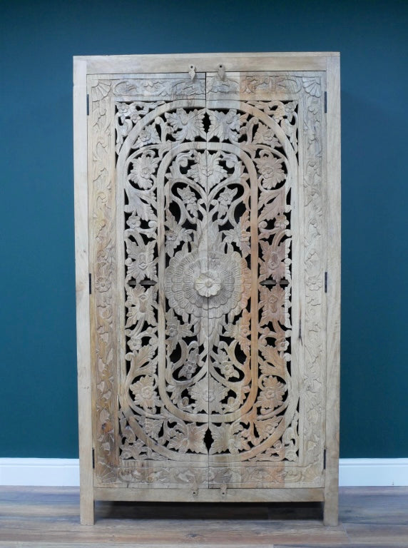 Carved Mango Wood Wardrobe