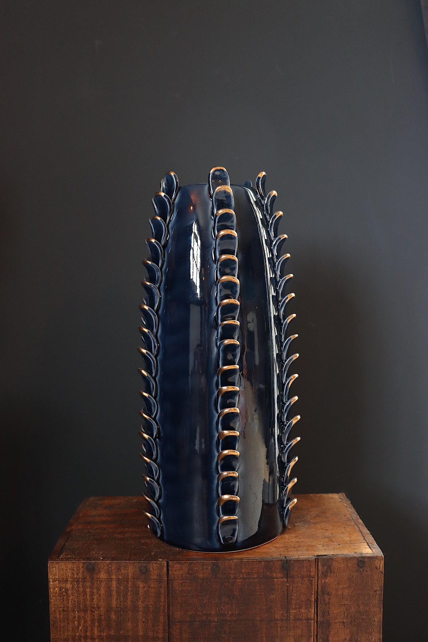 Large Blue & Gold Ceramic Vase