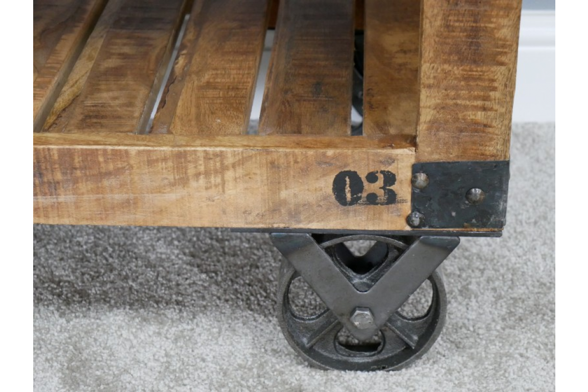 Industrial Mango Wood Sideboard on Wheels