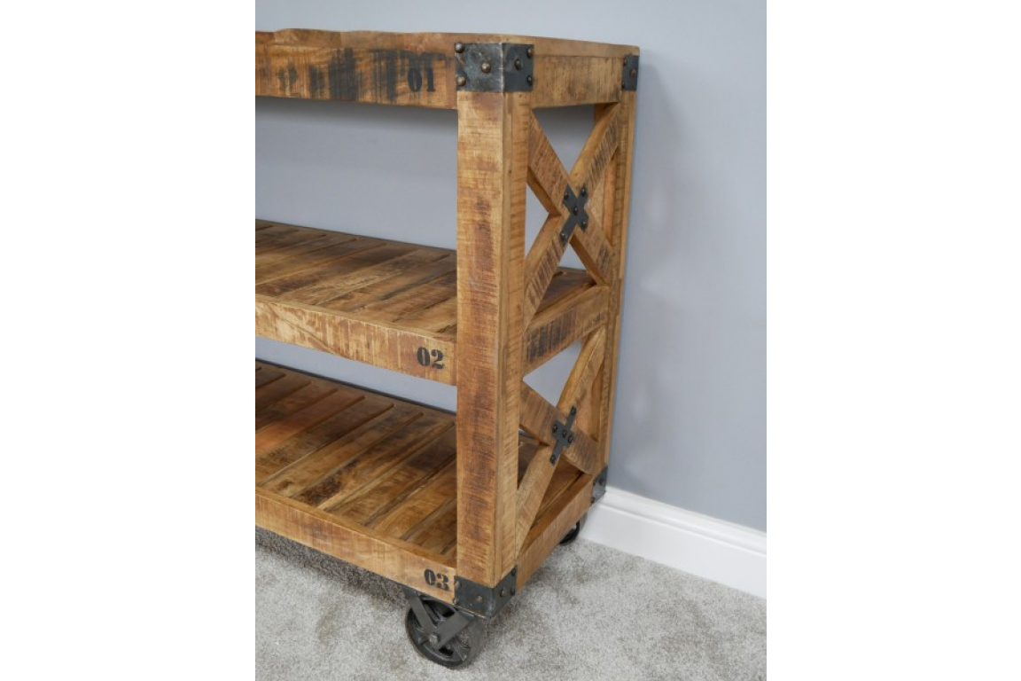 Industrial Mango Wood Sideboard on Wheels