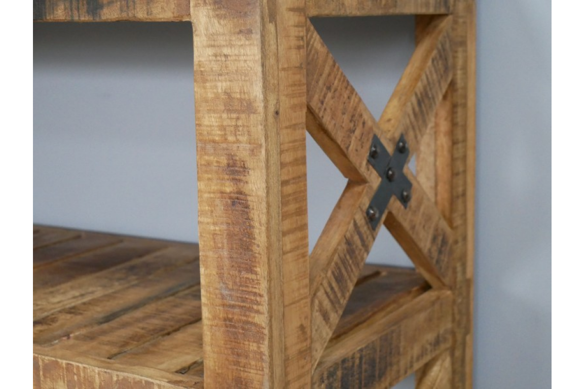 Industrial Mango Wood Sideboard on Wheels