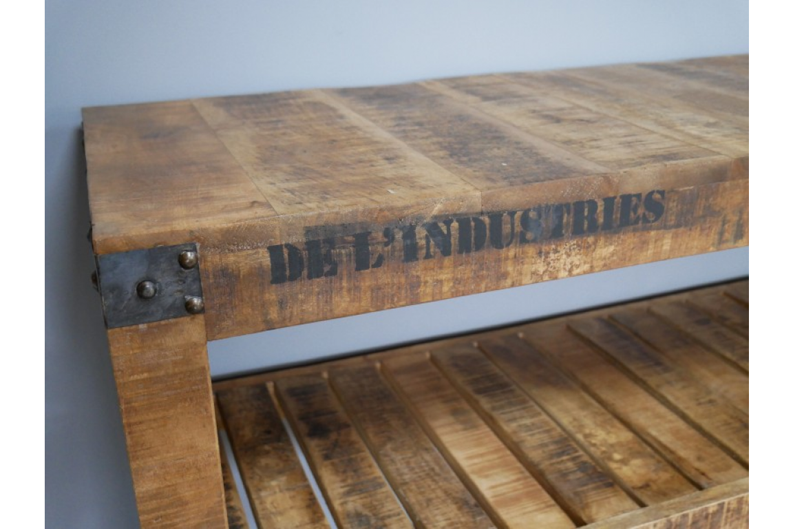 Industrial Mango Wood Sideboard on Wheels