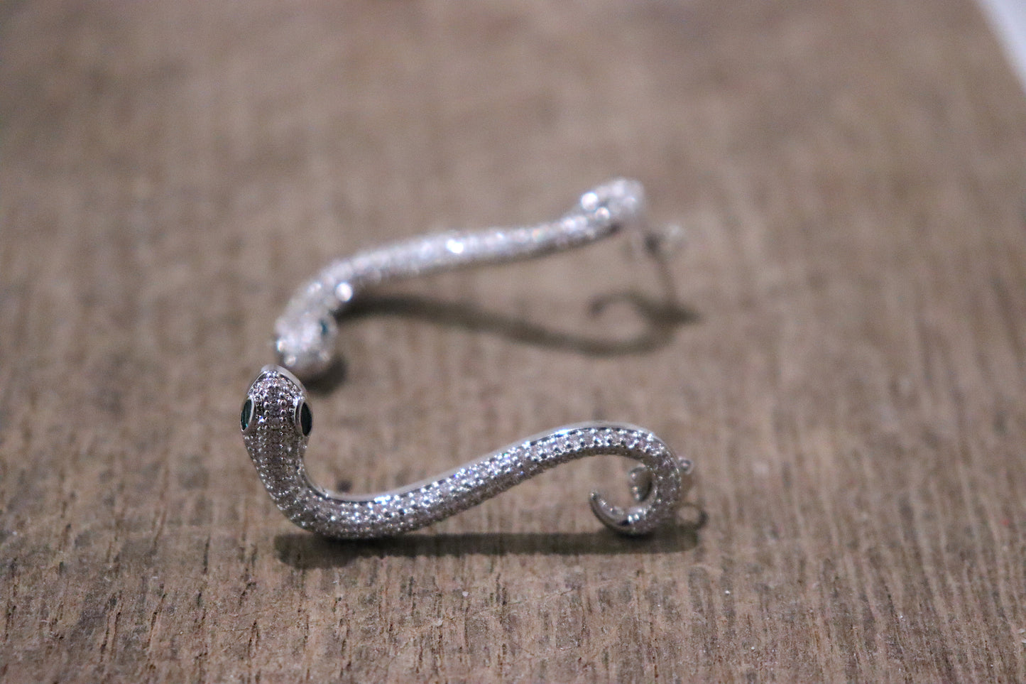 Silver Snake Drop Earrings