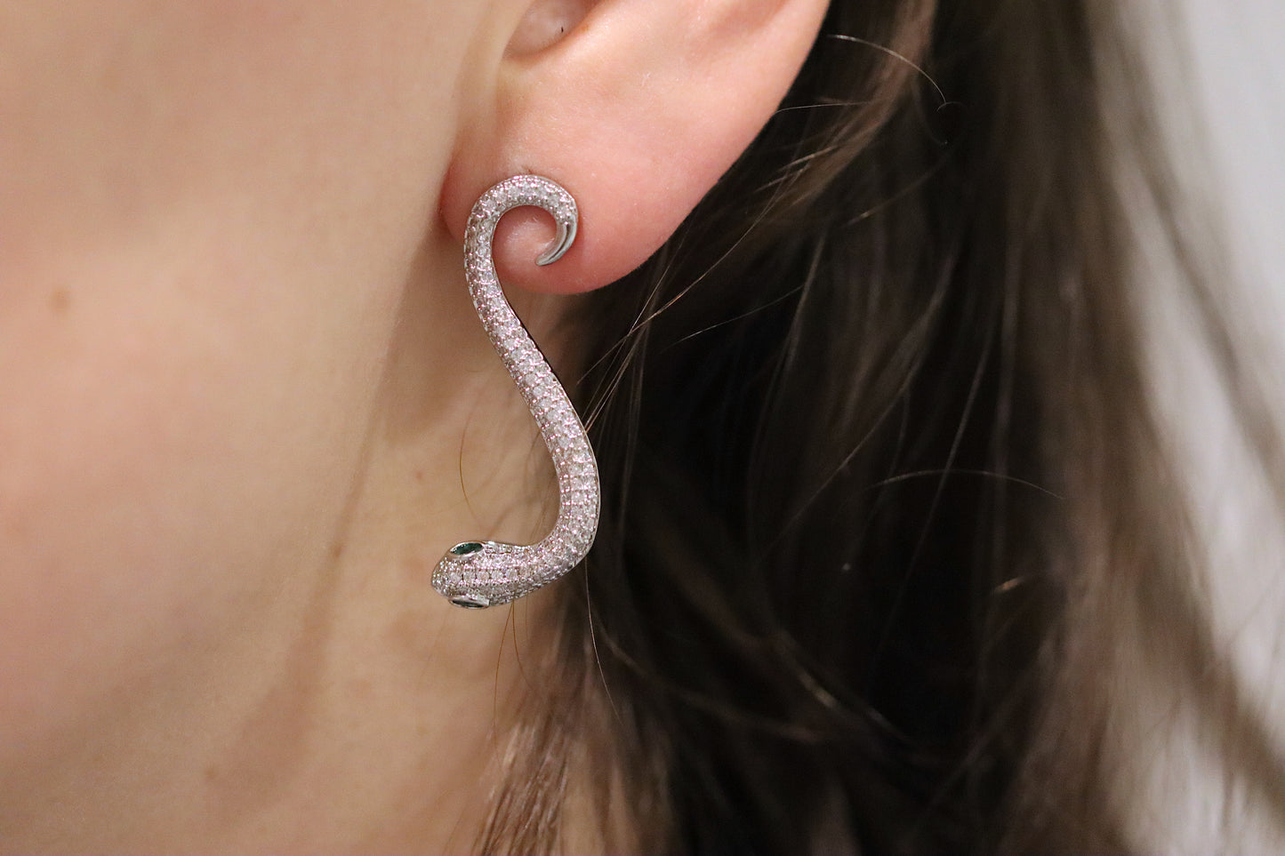 Silver Snake Drop Earrings