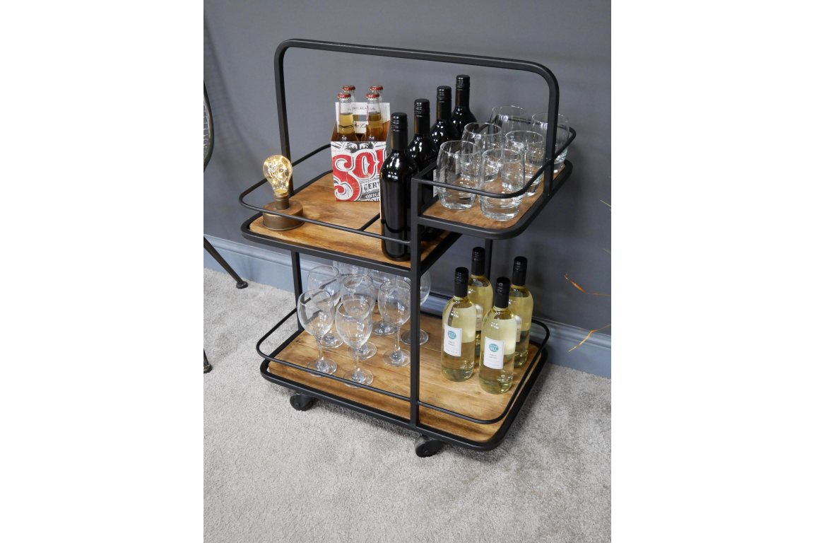Mango Wood Drinks Trolley on Wheels