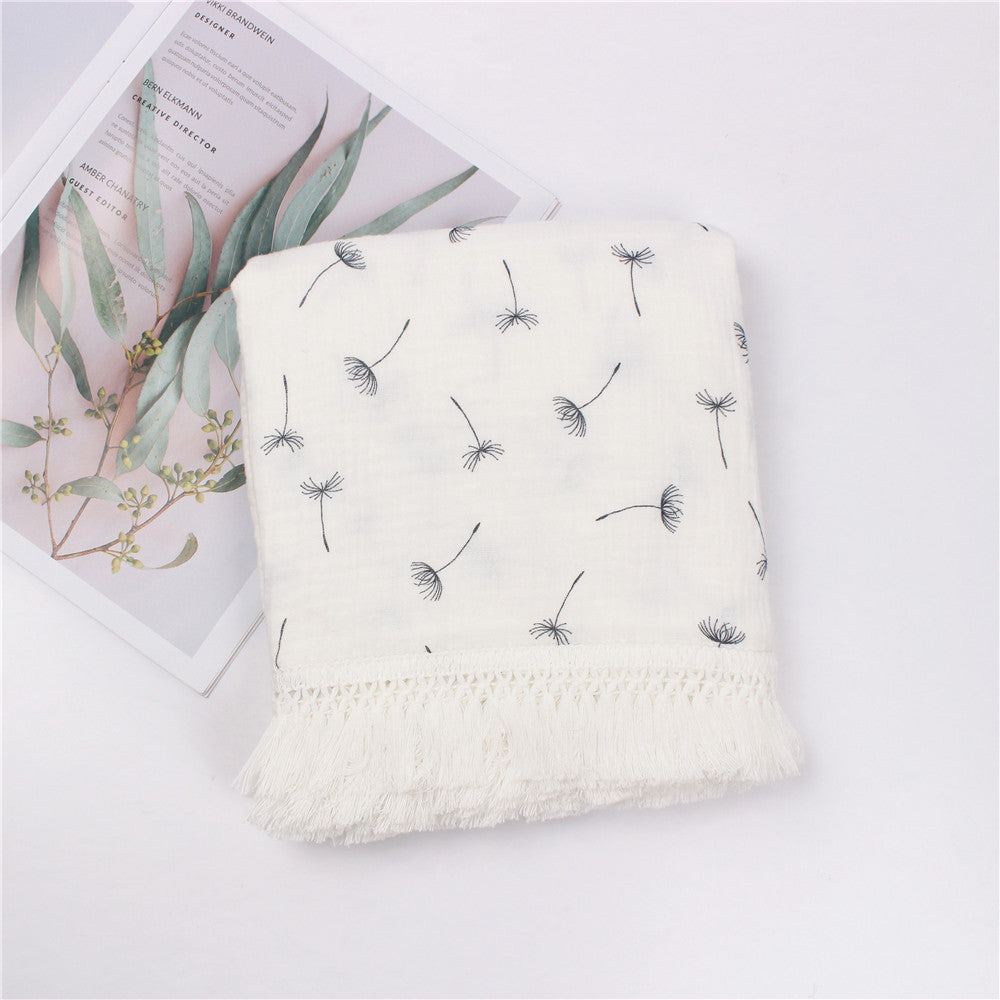 Muslin Blanket With Tassel Fringe