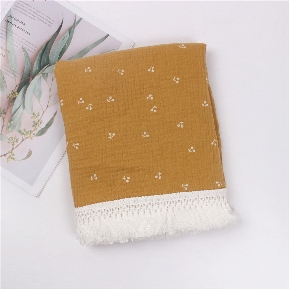 Muslin Blanket With Tassel Fringe