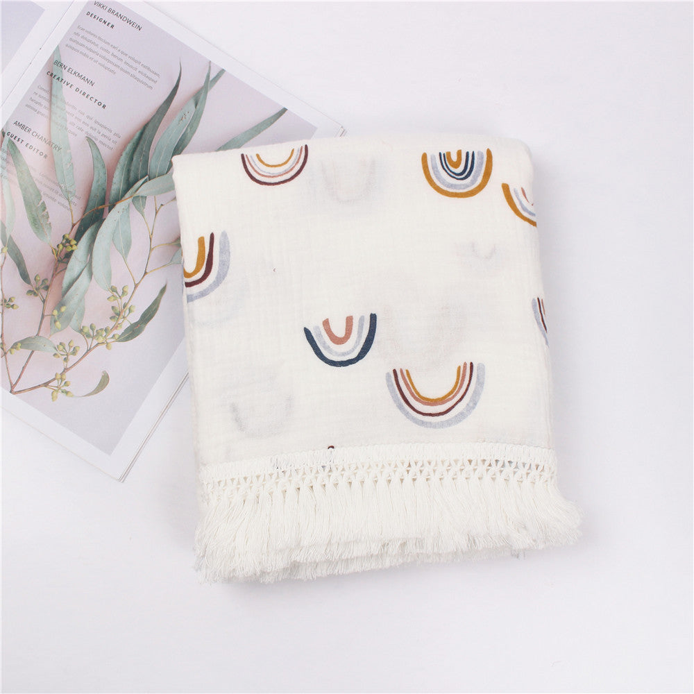 Muslin Blanket With Tassel Fringe