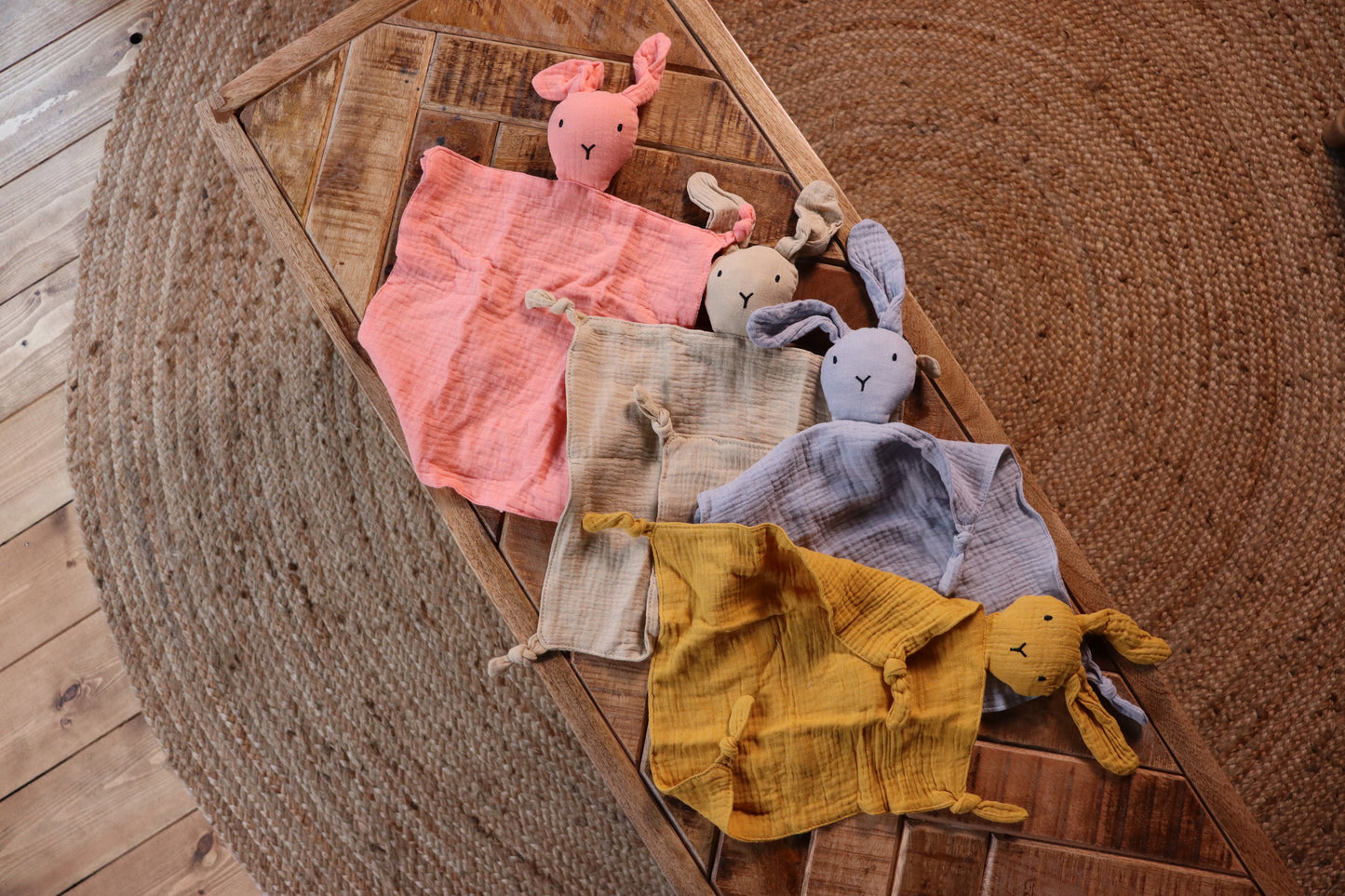 Muslin Bunny Comforter with Teething Knots
